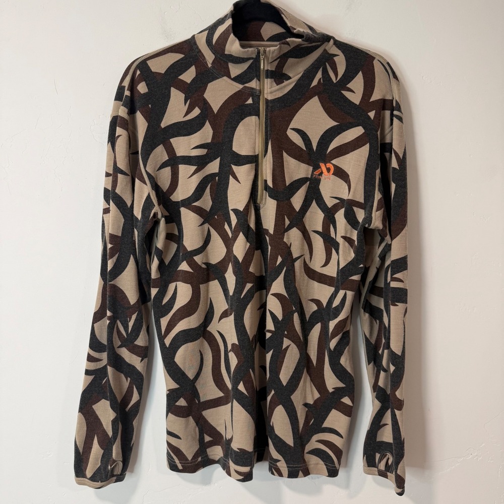 First Lite Mens Chama 1/4 Zip Small Cipher Camo Excellent Merino Wool Base Layer